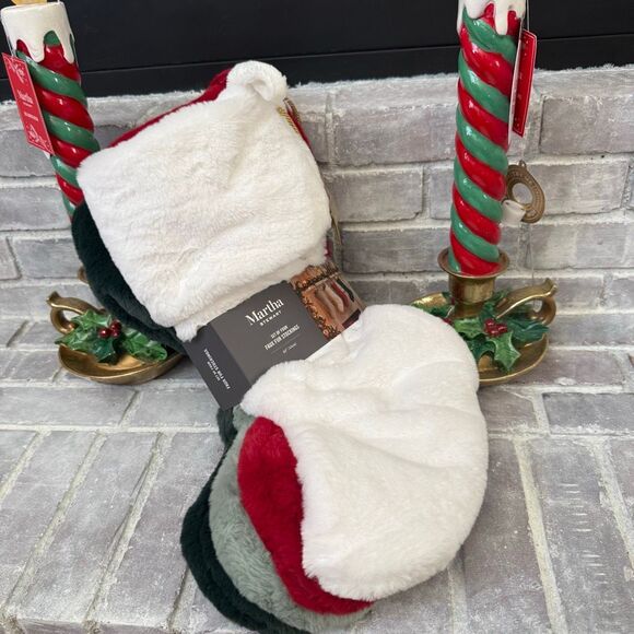 NWT Lot Of 4 Martha Stewart Faux Fur Christmas Stockings Set Red Green White OS - Picture 8 of 14